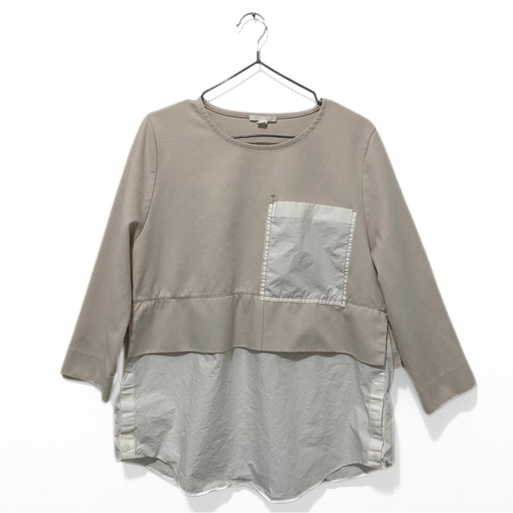 COS Tan/Cream Oversized Woven Jersey Relaxed-Fit Pocket Blouse Size Small